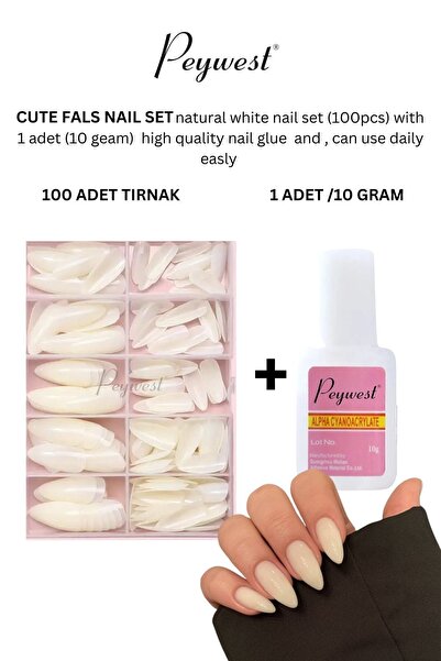 PEYWEST 2li Tırnak Seti (100 ADET BEYAZ BADEM TIRNAK 1 ADET PROFFESİONAL NAİL...