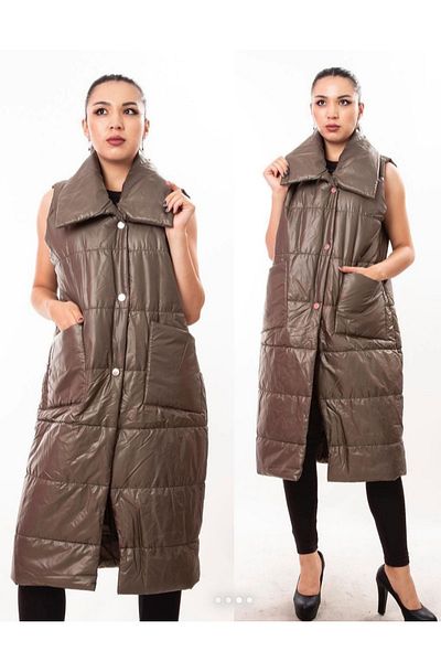 MAXLEVEL MODA Μακρύ φουσκωτό γιλέκο μεγάλου μεγέθους - γιακάς ελέφαντα