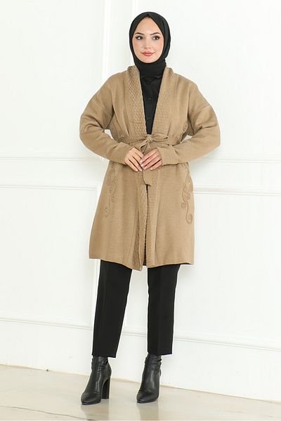 Bestenur Ζακέτα Mink Knitwear 1192 - Κεντημένη με Βιζόν
