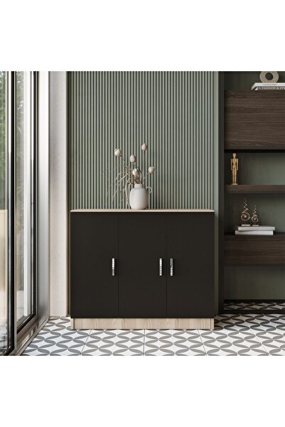 Robin Home Verona E Ofis Çok Amaçlı Dolap Ofis Dolabı Meşe Siyah