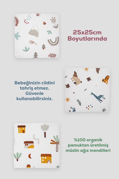 Palm Design 100% Organic Cotton Muslin Baby Mouth Wipes - Gift Sweat Cloth