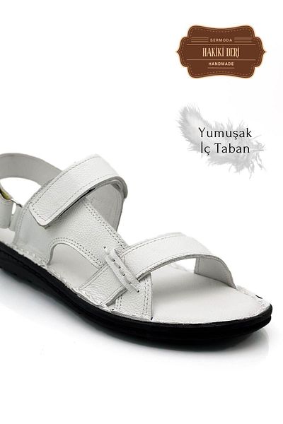 sermoda Λευκά Ανδρικά Σανδάλια - Γνήσιο δέρμα, Velcro και Σύριγγα