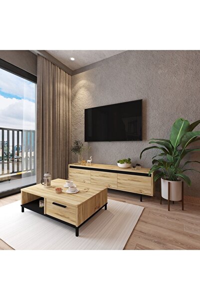 Robin Home Tv Sehpası Televizyon Ünitesi Orta Sehpa 2'li Takım Dg1-18 Keçe