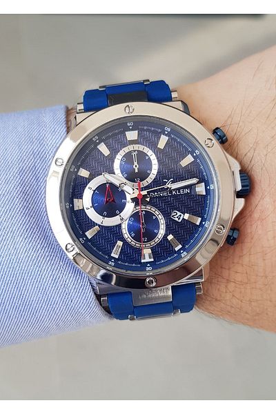 Daniel Klein Navy Blue Silicone Strap Calendar Men's Wristwatch