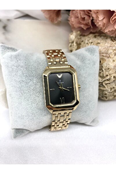 Coliseum Rectangular Square Retro Inside Black Gold Women's Wristwatch