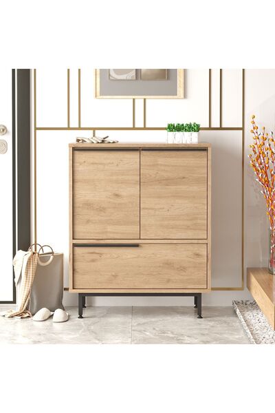 Robin Home Lidya Ayakkabılık Çok Amaçlı Dolap 3 Kapaklı Metal Ayaklı Sepet