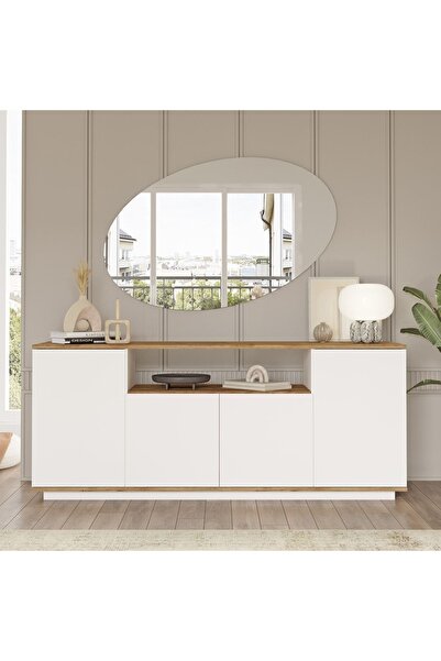 Robin Home Loft Konsol 4 Kapaklı Raflı 180cm Çam-beyaz