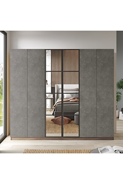 Robin Home Montana 6 Kapaklı Çekmeceli Aynalı Gardırop Elbise Dolabı