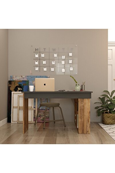 Robin Home Çam-gri Boston Kitaplık Raflı Çalışma Masası L Ofis Çalışma Masası