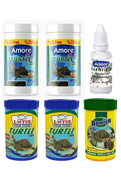 AMORE Turtle Food Sticks 2x125 ml Bonisa 100 ml Lotus 2x100ml Su Kaplumbağası Yüzen Yemi Multivitamin