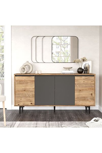 Robin Home Linda Konsol 4 Kapaklı 160cm Atlantik Çam-antrasit Gri