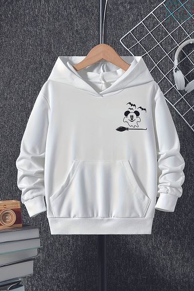 MYADA Trend Premium Spooky Vibes - Детски суичър с качулка и качулка с принт с малък призрак 22518