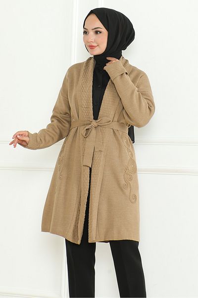 Bestenur Ζακέτα Mink Knitwear 1192 - Κεντημένη με Βιζόν