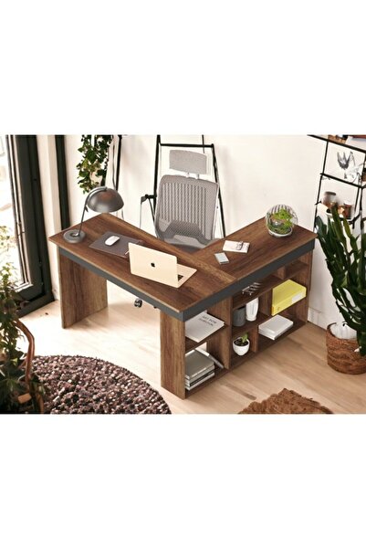 Robin Home Kitaplık Raflı L Ofis Çalışma Masası Barok-antrasit