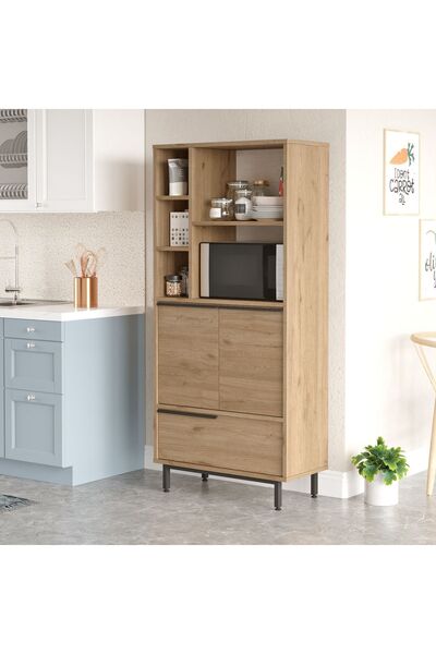 Robin Home Lidya Mutfak Kiler Dolabı Mikrodalga 3 Kapaklı Raflı Metal Ayaklı ...