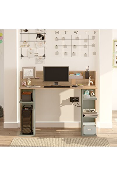 Robin Home Orion Çalışma Masası Bilgisayar Masası Raflı Sepet-Ihlamur Yeşili