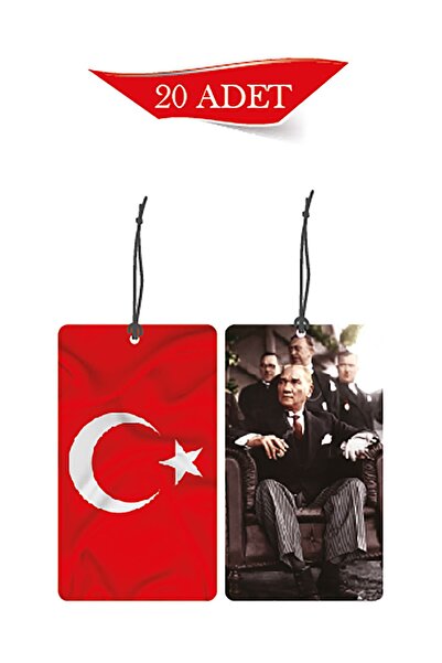 ByMeyla Türk Bayrağı ve Atatürk Tasarımlı 20'li Dekoratif Oto Kokusu Ve Oto A...