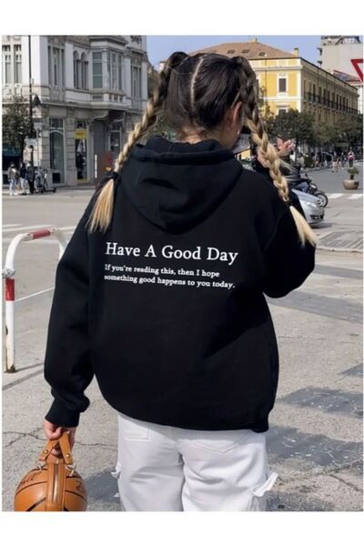 MOONBULL Women's - Have a Good Day Oversize Hooded Sweatshirt, Back Printed