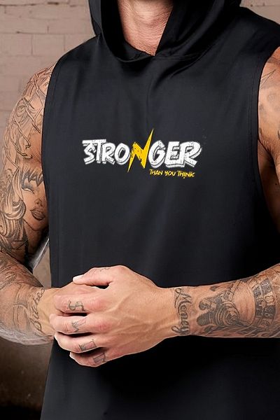 BESSA Black Oversize Men's Sports Undershirt - Crew Neck, Cotton Hood, Sleeveless