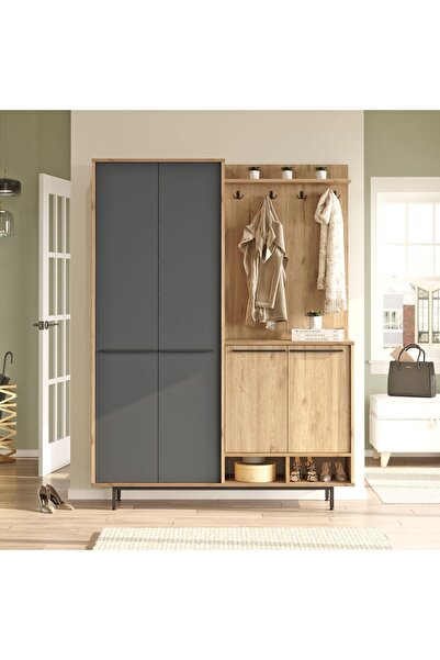 Robin Home Rita Portmanto Vestiyer Ayakkabılık Metal Ayaklı Sepet-Antrasit