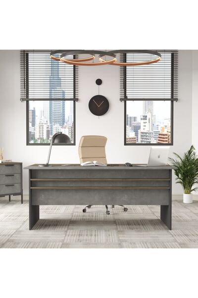 Robin Home Berlin A Ofis Çalışma Masası 180cm*90cm Kahve-beton-antrasit Vs1-cga