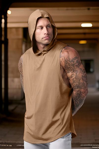 BESSA Men's Sleeveless Hooded Cotton Tank Top Sports T-Shirt
