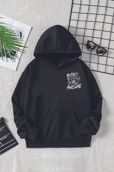 MYADA Нов сезон Happy Teddy Bear Printed Oversize Детски суичър с качулка - Polar Fleece, Born Written 22528