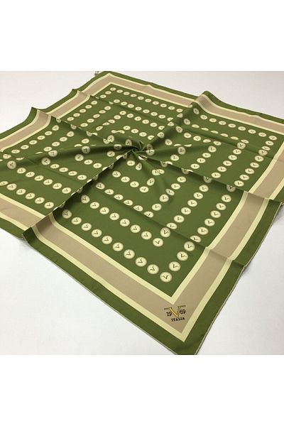 19V69 ITALIA Khaki Green Mink Twill Scarf Gold Series 90x90 Cm With Scarf Hanger And Gift Set
