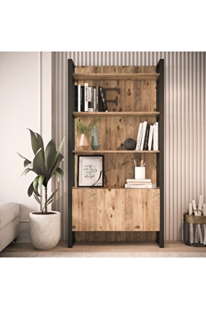 Robin Home Kapaklı Metal Ayaklı Dolaplı Raflı Kitaplık