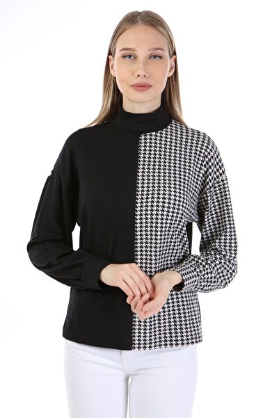 KİM Kİ O Patterned Sweater Blouse - Women'S, Black and White