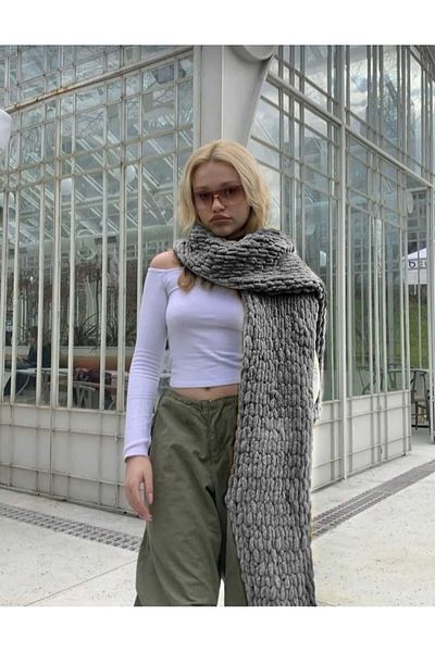 Moda Biçer Knitted Plush Scarf New Trend Color