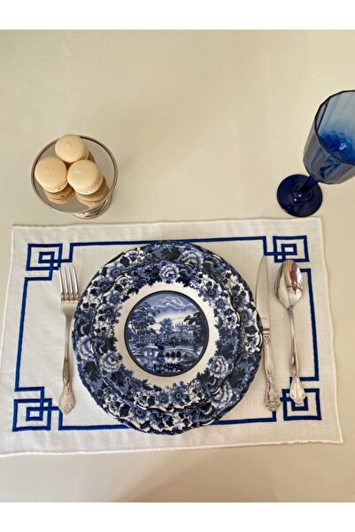 LİNDA MİA Set 6 Serturi de loc Geometrice Brodate Bleumarin