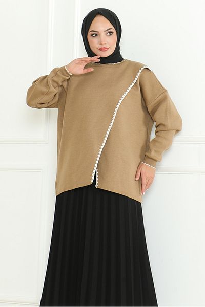 Bestenur Πλεκτό πουλόβερ Mink Asymmetric Cut 1194