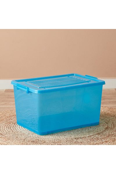 Home Box صندوق تخزين دوار بسعة 55 لترًا مع عجلات وغطاء 56 × 39 × 31.5 سم