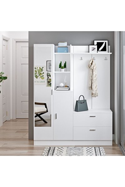 Robin Home Jessie Aynalı Vestiyer Ayakkabılık Portmanto Aynalı Raf Beyaz