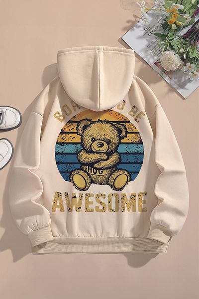 MYADA Trend Hug Toy Patterned - Teddy Bear Character Oversize Hooded Παιδικό Φούτερ 22541