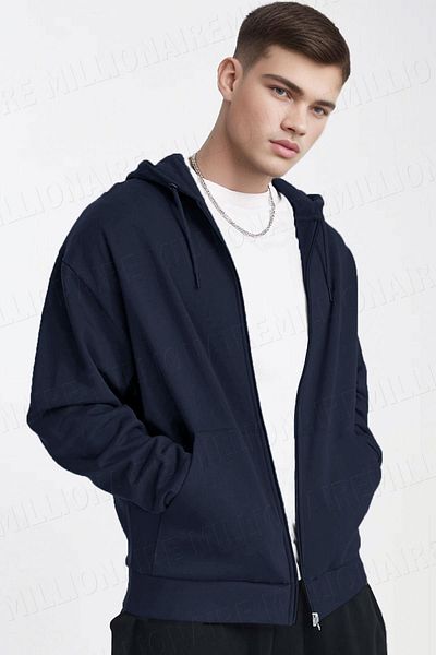Millionaire Ανδρικό φλις καγκουρό Navy Blue - Φούτερ με κουκούλα, με φερμουάρ, oversize