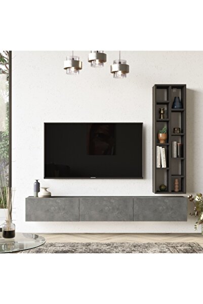 Robin Home Diego Tv Ünitesi Tv Sehpası Kitaplık 175cm Beton Siyah Dg9-rl