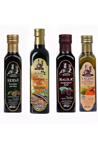 RALİLA Organik Karadut Özü Organik Keçiboynuzu Özü Zencefil Zerdeçal Atom Kozalak Şurubu 4"lü Şifa Kids Set
