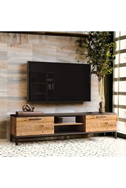 Robin Home Tv Sehpası Tv Ünitesi 160cm Metal Ayaklı Çam