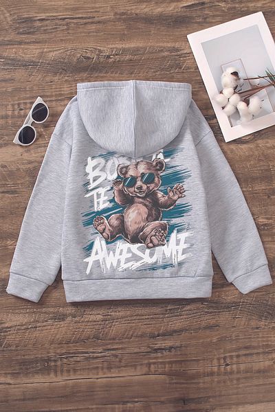 MYADA Нов сезон Happy Teddy Bear Printed Oversize Детски суичър с качулка - Polar Fleece, Born Written 22528