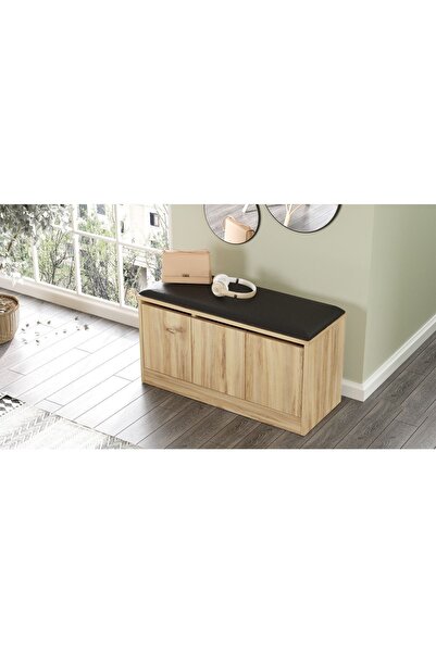 Robin Home Comfort Puflu Minderli Oturaklı Ayakkabılık 3 Kapaklı Dolap 90cm Keçe