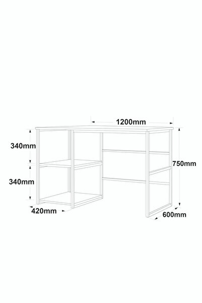 Robin Home Atlantis Gold Metal Çalışma Masası Raflı 120cm Mermer Desen