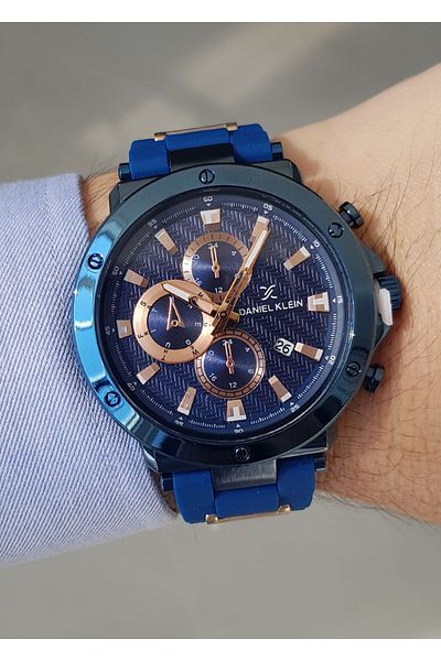 Daniel Klein Navy Blue Silicone Strap Calendar Men's Wristwatch