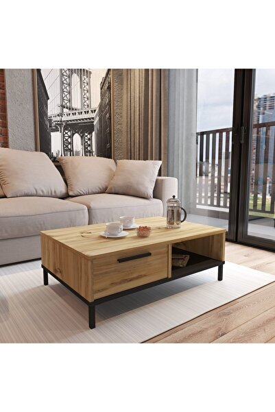 Robin Home Orta Sehpa Metal Ayaklı Çekmeceli Keçe-siyah Dg18