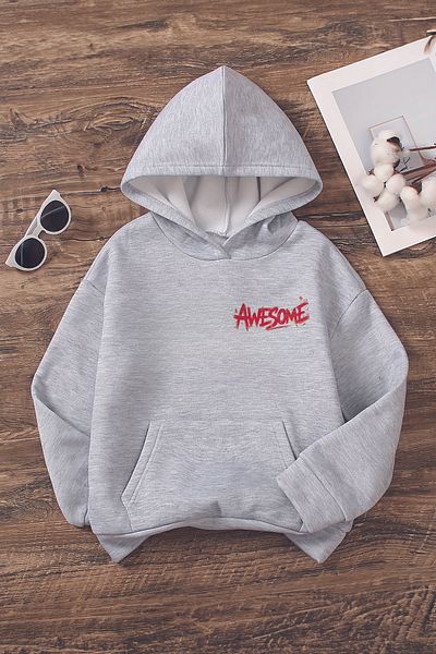 MYADA Детски суитшърт с качулка Written Awesome Glasses Oversize - с щампа на плюшено мече 22526