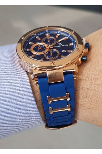 Daniel Klein Navy Blue Silicone Strap Calendar Men's Wristwatch