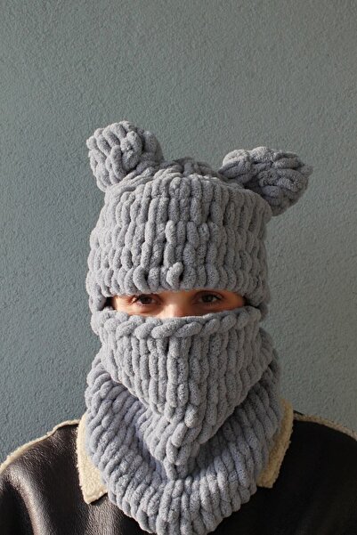 Naz Amigurumi El Örgüsü Yumuşak Ayıcık Kulak Model Puffy Kar Maskesi Balaclava/balaklava Bere