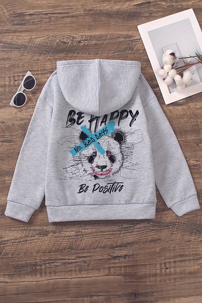 MYADA Детски суитшърт с качулка Be Happy Panda с шарка Trend Premium Oversize 22524