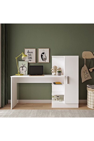 Robin Home Arthur Kitaplıklı Çalışma Masası Bilgisayar Masası Beyaz